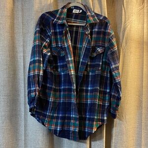 BKE Blue and Orange Plaid Shirt Jacket